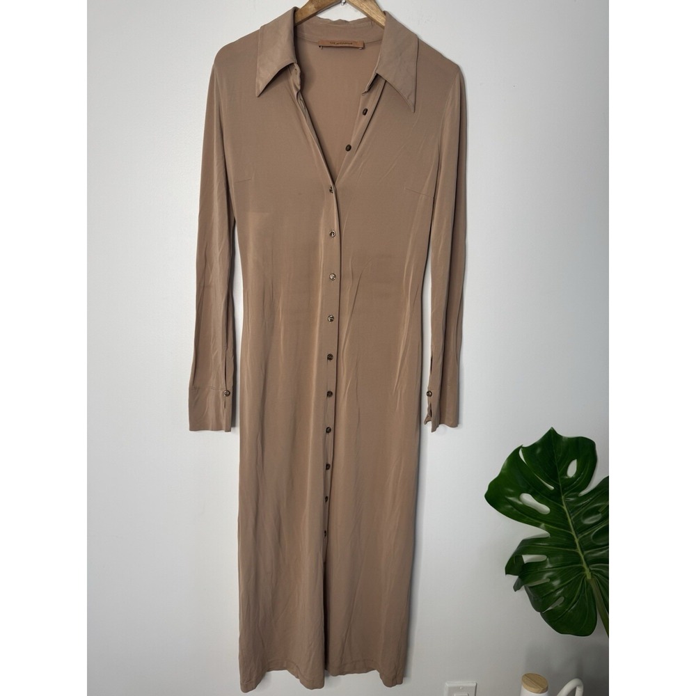 THE ANDAMANE Ginevra Long Sleeve Shirt Dress Beige Size 40